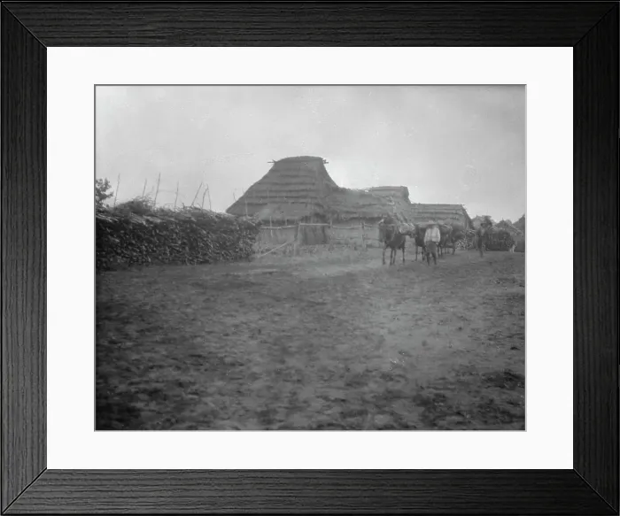 Framed Print : View of Ainu village, 1908. Creator: Arnold Genthe Framed Print : View of Ainu village, 1908. Creator: Arnold Genthe