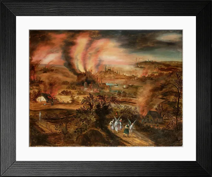 Framed Print : Lot and his daughters fleeing Sodom and Gomorrah, Early 17th century. Creator: Momper, Joos de, the Younger (1564-1635) Framed Print : Lot and his daughters fleeing Sodom and Gomorrah, Early 17th century. Creator: Momper, Joos de, the Younger (1564-1635)