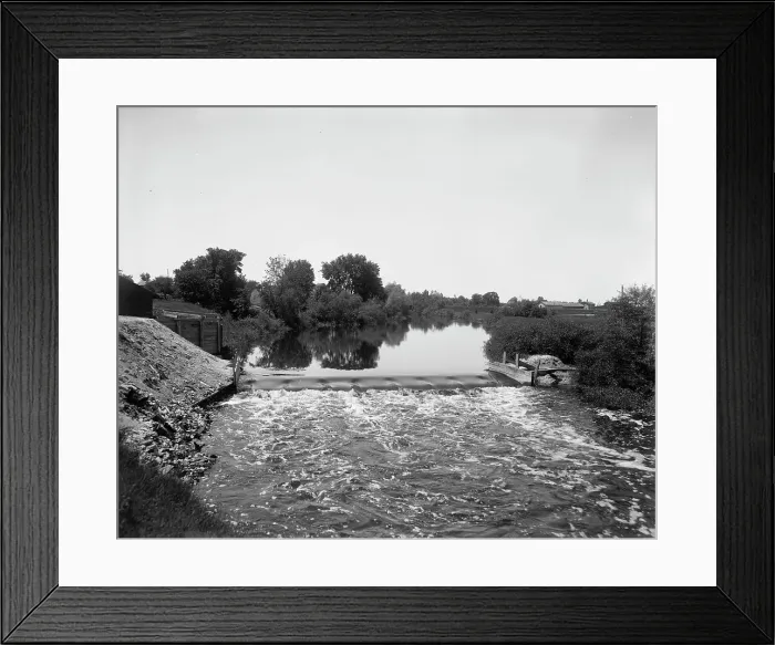 Framed Print : Dam on the Pine River, Alma, Mich. between 1895 and 1910. Creator: Unknown Framed Print : Dam on the Pine River, Alma, Mich. between 1895 and 1910. Creator: Unknown
