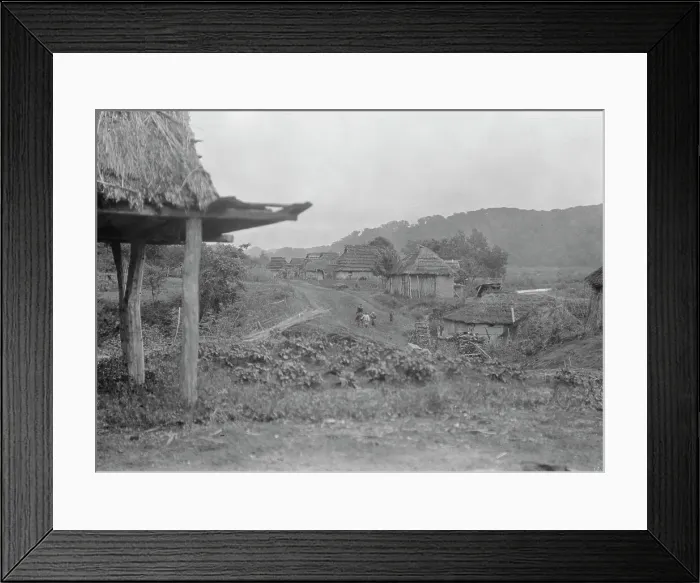 Framed Print : View of Ainu village, 1908. Creator: Arnold Genthe Framed Print : View of Ainu village, 1908. Creator: Arnold Genthe