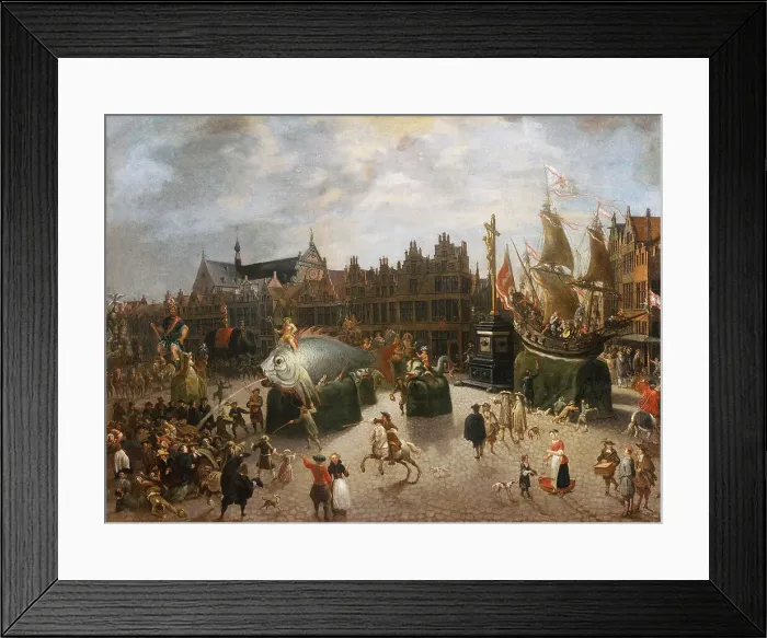 Framed Print : Carnival floats on the Meir in Antwerp, 1670. Creator: Bie, Erasmus de (1629-1675) Framed Print : Carnival floats on the Meir in Antwerp, 1670. Creator: Bie, Erasmus de (1629-1675)