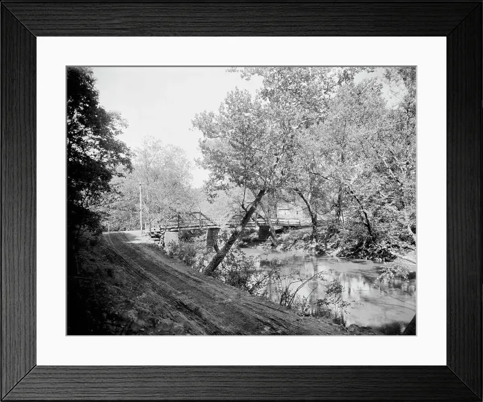 Framed Print : Waterworks bridge on the Swannanoa, Asheville, N.C. between 1895 and 1910. Creator: Unknown Framed Print : Waterworks bridge on the Swannanoa, Asheville, N.C. between 1895 and 1910. Creator: Unknown