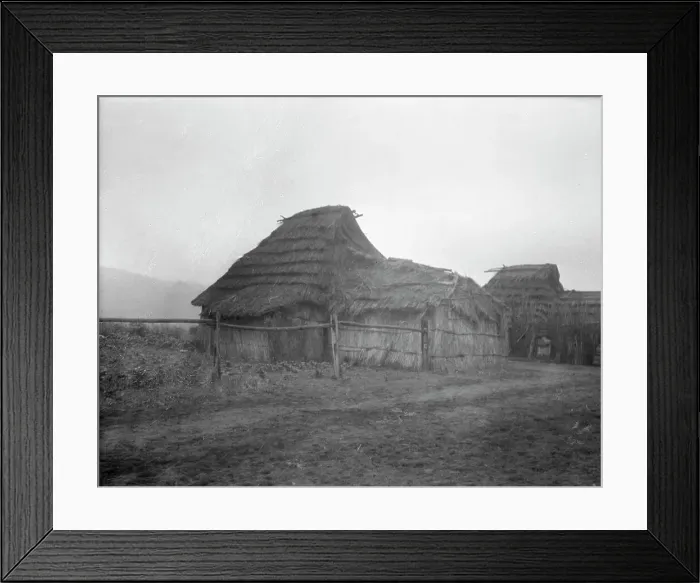 Framed Print : View of Ainu village, 1908. Creator: Arnold Genthe Framed Print : View of Ainu village, 1908. Creator: Arnold Genthe