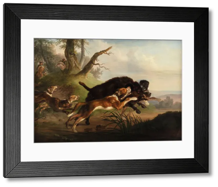 Framed Print : A wild boar hunt, 1792-1830. Creator: Christian David Gebauer Framed Print : A wild boar hunt, 1792-1830. Creator: Christian David Gebauer