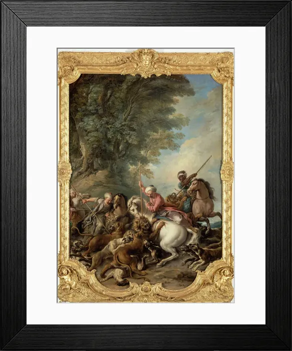Framed Print : The Lion Hunt, 1735. Creator: Troy, Jean-François de (1679-1752) Framed Print : The Lion Hunt, 1735. Creator: Troy, Jean-François de (1679-1752)