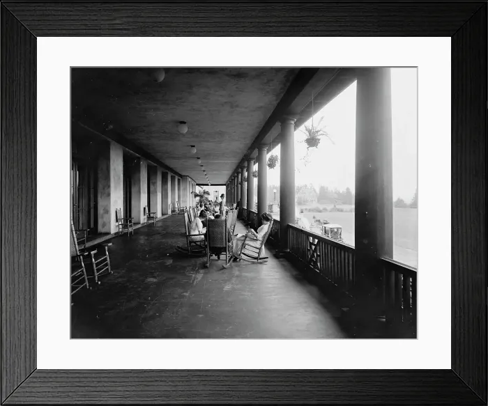 Framed Print : On the west veranda, Hotel Champlain, Bluff Point, N.Y. c.between 1910 and 1920. Creator: Unknown Framed Print : On the west veranda, Hotel Champlain, Bluff Point, N.Y. c.between 1910 and 1920. Creator: Unknown