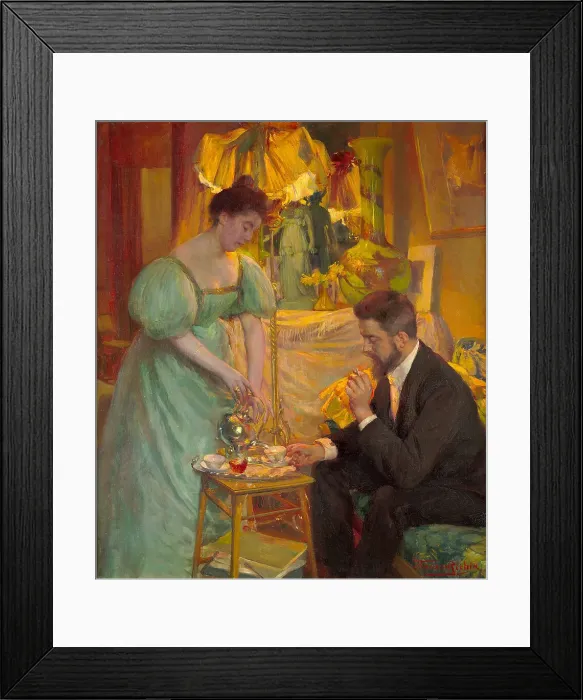 Framed Print : Tea (The painters Juliette and Rodolphe Wytsman). Creator: Richir, Herman (1866-1942) Framed Print : Tea (The painters Juliette and Rodolphe Wytsman). Creator: Richir, Herman (1866-1942)