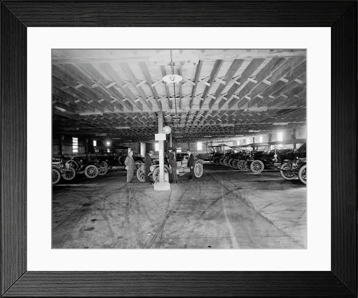 Framed Print : Interior of the garage, Fort William Henry Hotel, Lake George, N.Y. c.between 1910 and 1920. Creator: Unknown Framed Print : Interior of the garage, Fort William Henry Hotel, Lake George, N.Y. c.between 1910 and 1920. Creator: Unknown
