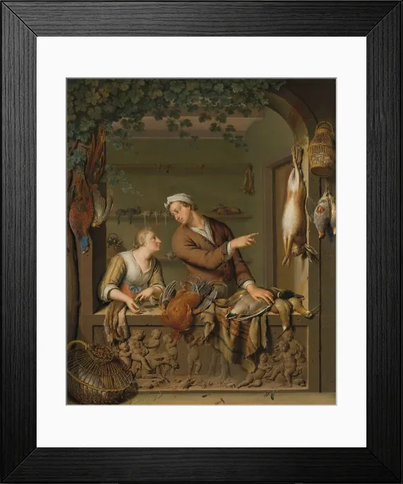 Framed Print : The Poultry Seller, 1733. Creator: Willem van Mieris Framed Print : The Poultry Seller, 1733. Creator: Willem van Mieris