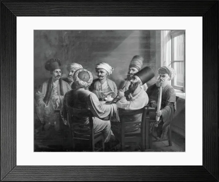 Framed Print : A group of Greek, Armenian and Turkish merchants in a coffee house in Vienna, 1813-1824. Creator: Johan Friedrich Fritz Framed Print : A group of Greek, Armenian and Turkish merchants in a coffee house in Vienna, 1813-1824. Creator: Johan Friedrich Fritz