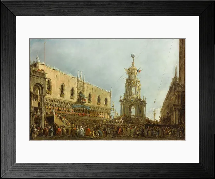 Framed Print : The Giovedì Grasso Festival in front of the Ducal Palace in Venice, ca 1775. Creator: Guardi, Francesco (1712-1793) Framed Print : The Giovedì Grasso Festival in front of the Ducal Palace in Venice, ca 1775. Creator: Guardi, Francesco (1712-1793)