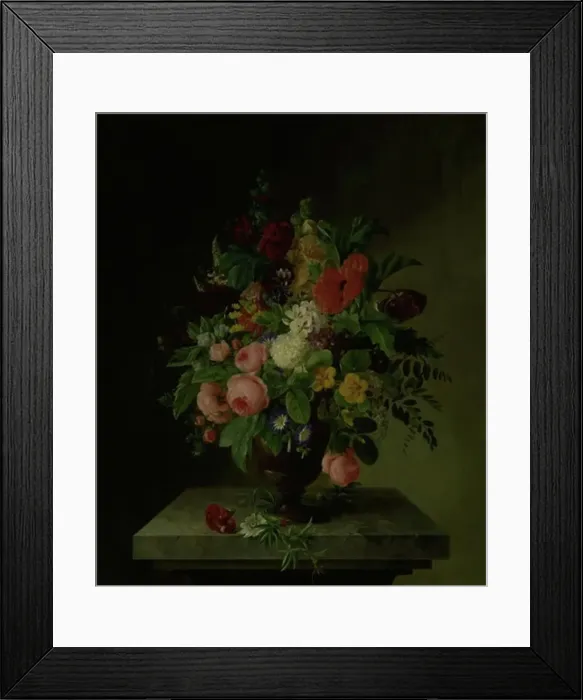 Framed Print : A vase with flowers, 1816-1837. Creator: Hanne Hellesen Framed Print : A vase with flowers, 1816-1837. Creator: Hanne Hellesen