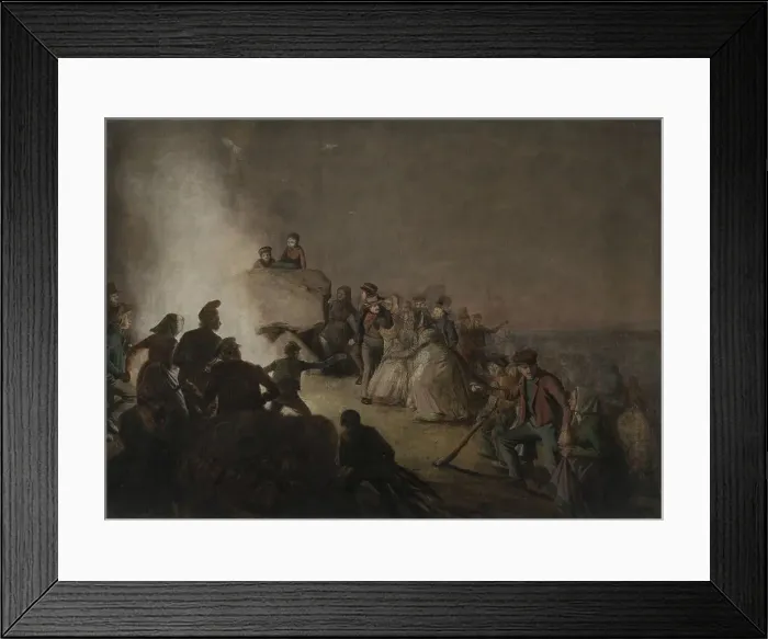 Framed Print : Peasants dance around a fire on a hillside, Saint John's Eve, 1816-1890. Creator: Jorgen Sonne Framed Print : Peasants dance around a fire on a hillside, Saint John's Eve, 1816-1890. Creator: Jorgen Sonne