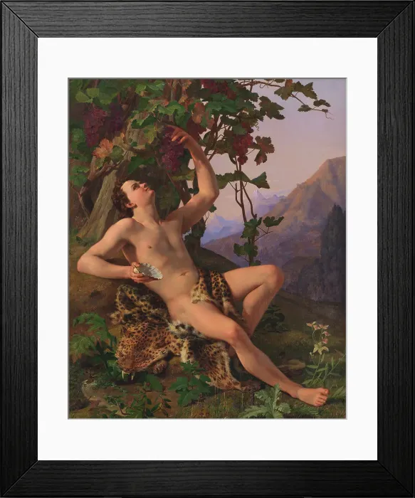 Framed Print : A young faun picking grapes, 1817-1830. Creator: Heinrich Eddelien Framed Print : A young faun picking grapes, 1817-1830. Creator: Heinrich Eddelien
