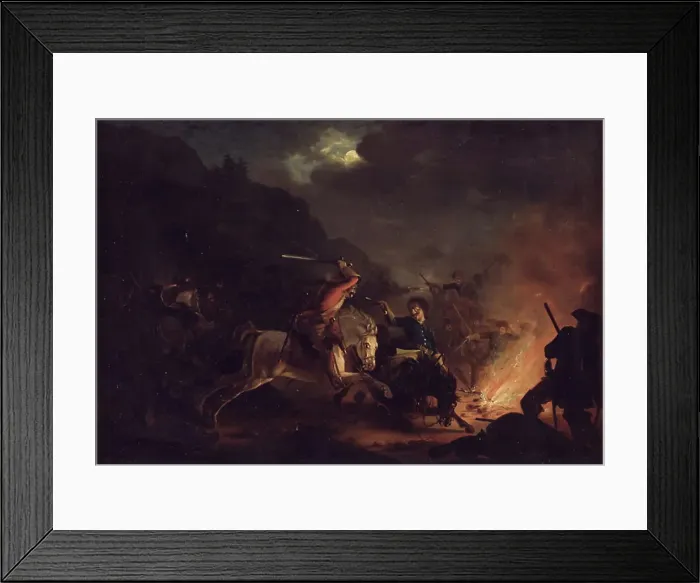 Framed Print : Skirmish at Night between Norwegian and Swedish Cavalry, 1818-1824. Creator: Christian Frederik Carl Holm Framed Print : Skirmish at Night between Norwegian and Swedish Cavalry, 1818-1824. Creator: Christian Frederik Carl Holm