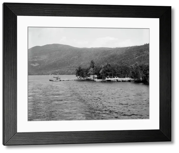 Framed Print : Pearl Point landing on Lake George, c.between 1910 and 1920. Creator: Unknown Framed Print : Pearl Point landing on Lake George, c.between 1910 and 1920. Creator: Unknown