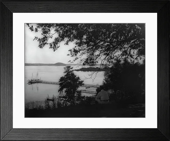 Framed Print : Lakefront with steam yachts at pier, Saratoga Lake, Saratoga, N.Y. c1901. Creator: Unknown Framed Print : Lakefront with steam yachts at pier, Saratoga Lake, Saratoga, N.Y. c1901. Creator: Unknown