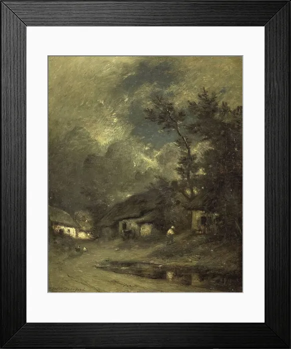 Framed Print : A Village by Night, 1840-1889. Creator: Jules Dupré Framed Print : A Village by Night, 1840-1889. Creator: Jules Dupré