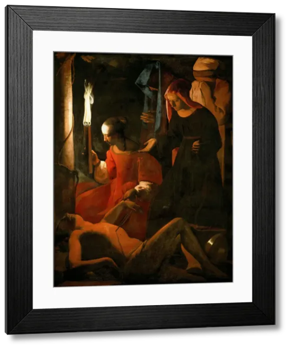 Framed Print : Saint Sebastian Tended by Saint Irene, ca 1649. Creator: La Tour, Georges, de (1583-1652) Framed Print : Saint Sebastian Tended by Saint Irene, ca 1649. Creator: La Tour, Georges, de (1583-1652)
