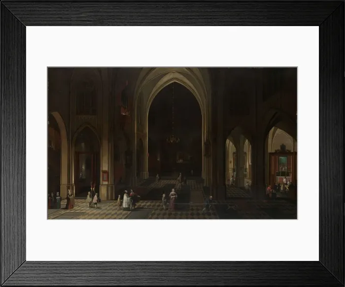 Framed Print : Interior of a Gothic Church at Night Looking East, 1636. Creator: Peeter Neeffs the Elder Framed Print : Interior of a Gothic Church at Night Looking East, 1636. Creator: Peeter Neeffs the Elder