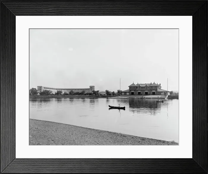 Framed Print : The Stadium and University Boat House, Cambridge, Mass. c.between 1910 and 1920. Creator: Unknown Framed Print : The Stadium and University Boat House, Cambridge, Mass. c.between 1910 and 1920. Creator: Unknown