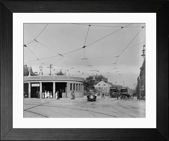 Framed Print : Entrance to subway, Harvard Square, Cambridge, Mass. c.between 1910 and 1920. Creator: Unknown Framed Print : Entrance to subway, Harvard Square, Cambridge, Mass. c.between 1910 and 1920. Creator: Unknown