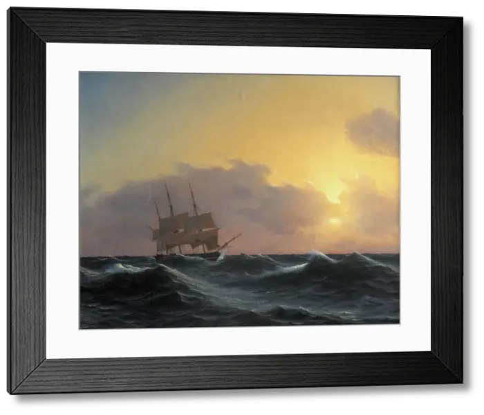 Framed Print : Frigate with rigged undersails in a storm, 1827-1865. Creator: Carl Dahl Framed Print : Frigate with rigged undersails in a storm, 1827-1865. Creator: Carl Dahl