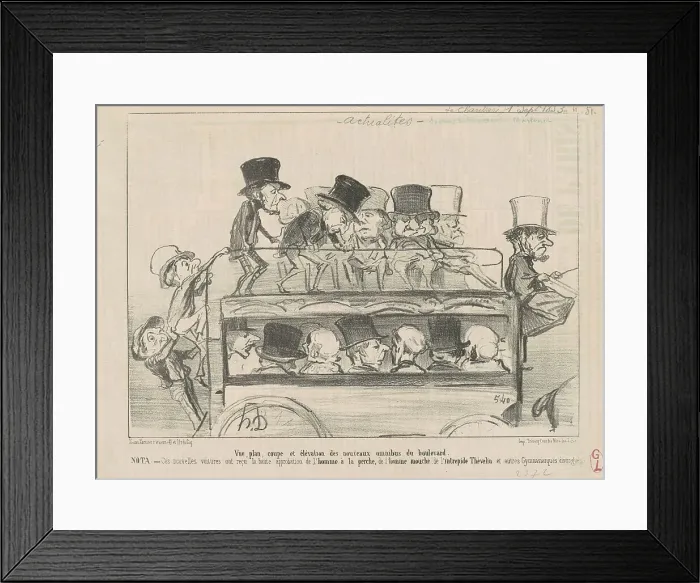 Framed Print : Vue... et elévation des... omnibus du boulevard... 19th century. Creator: Honore Daumier Framed Print : Vue... et elévation des... omnibus du boulevard... 19th century. Creator: Honore Daumier