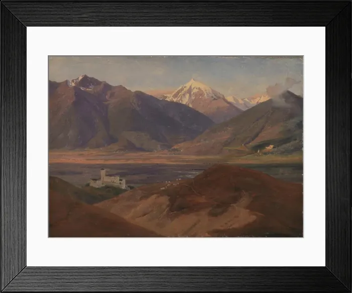 Framed Print : Mountain Landscape in Venosta with the Castle Coira and the Mountain Ortles, 1829-1831. Creator: Jorgen Sonne Framed Print : Mountain Landscape in Venosta with the Castle Coira and the Mountain Ortles, 1829-1831. Creator: Jorgen Sonne