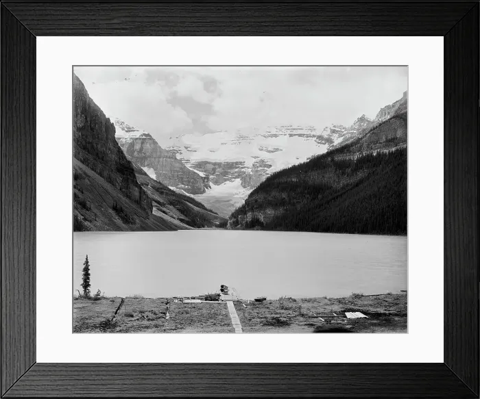Framed Print : Lake Louise from chalet, Lake Louise and vicinity, Alberta, Canada, between 1900 and 1910. Creator: Unknown Framed Print : Lake Louise from chalet, Lake Louise and vicinity, Alberta, Canada, between 1900 and 1910. Creator: Unknown