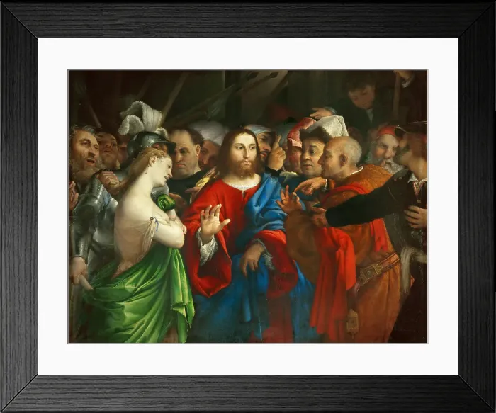 Framed Print : Christ and the Woman Taken in Adultery, ca 1528-1529. Creator: Lotto, Lorenzo (1480-1556) Framed Print : Christ and the Woman Taken in Adultery, ca 1528-1529. Creator: Lotto, Lorenzo (1480-1556)