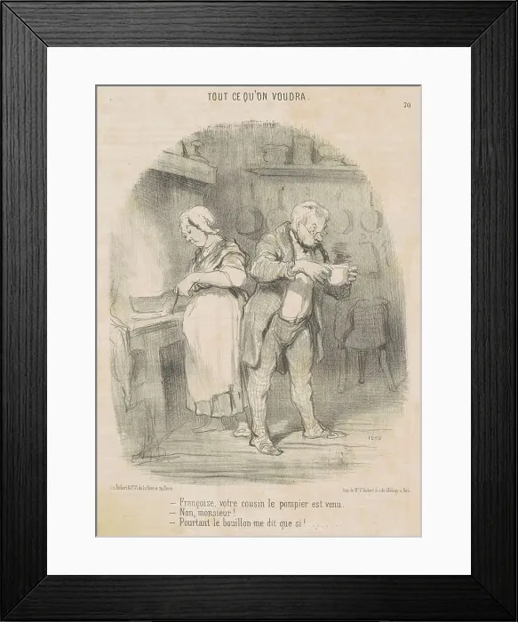 Framed Print : Francois, votre cousin le pompier est venu... 19th century. Creator: Honore Daumier Framed Print : Francois, votre cousin le pompier est venu... 19th century. Creator: Honore Daumier