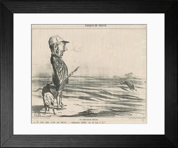 Framed Print : Je crois que c'est un lièvre... 19th century. Creator: Honore Daumier Framed Print : Je crois que c'est un lièvre... 19th century. Creator: Honore Daumier