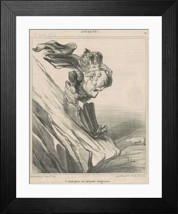 Framed Print : S'étant placé sur une pente dangereuse, 19th century. Creator: Honore Daumier Framed Print : S'étant placé sur une pente dangereuse, 19th century. Creator: Honore Daumier