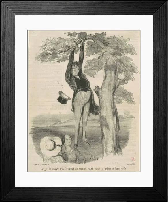 Framed Print : Danger de secouer trop fortement... Un prunier, 19th century. Creator: Honore Daumier Framed Print : Danger de secouer trop fortement... Un prunier, 19th century. Creator: Honore Daumier