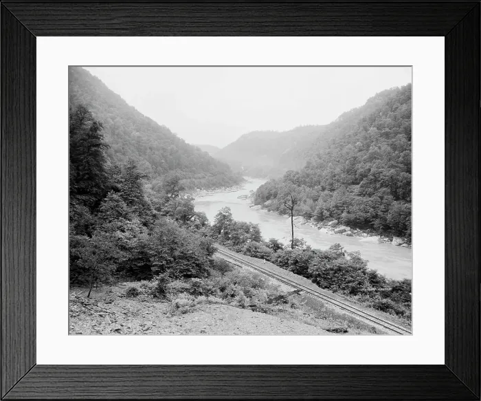 Framed Print : New River canyon, west of Nuttall Station, W. Va. c.between 1910 and 1920. Creator: Unknown Framed Print : New River canyon, west of Nuttall Station, W. Va. c.between 1910 and 1920. Creator: Unknown