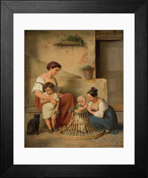 Framed Print : A Roman street scene; Two Italian women with their children, 1833. Creator: Albert Kuchler Framed Print : A Roman street scene; Two Italian women with their children, 1833. Creator: Albert Kuchler