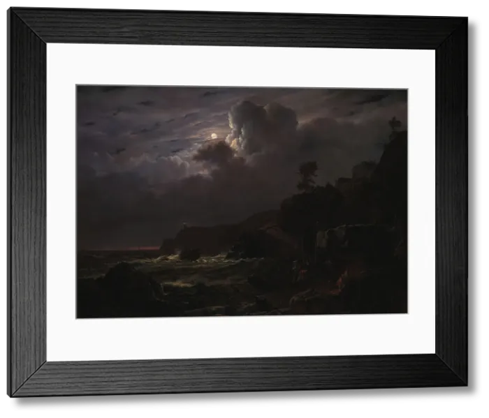 Framed Print : View of Kullen in Sweden, Smugglers Hiding their Goods among the Rocks, Moonlight, 1834. Creator: Louis Gurlitt Framed Print : View of Kullen in Sweden, Smugglers Hiding their Goods among the Rocks, Moonlight, 1834. Creator: Louis Gurlitt