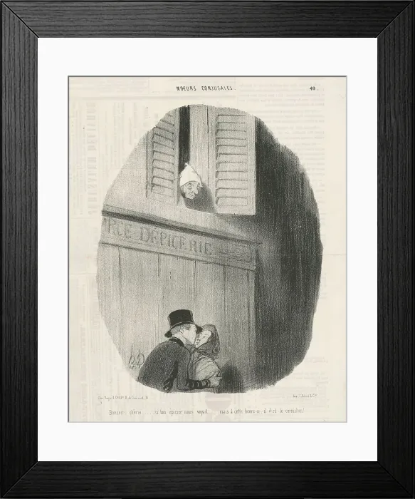 Framed Print : Bonsoir chérie...si ton épicier nous voyait... 19th century. Creator: Honore Daumier Framed Print : Bonsoir chérie...si ton épicier nous voyait... 19th century. Creator: Honore Daumier