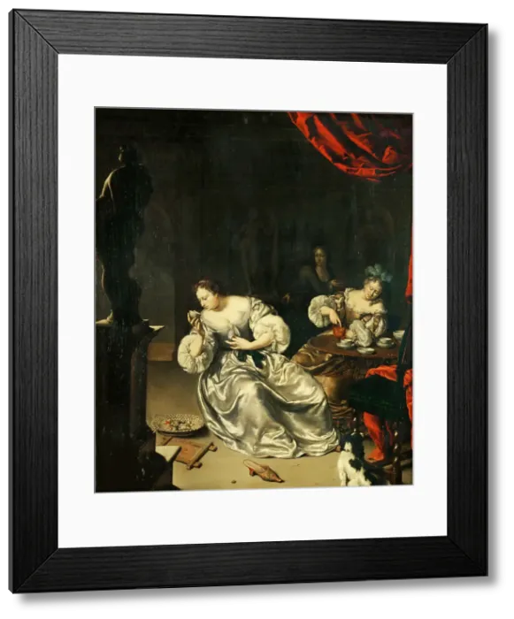 Framed Print : Tea Party, End of 17th-Early 18th century. Creator: Mieris, Willem van (1662-1747) Framed Print : Tea Party, End of 17th-Early 18th century. Creator: Mieris, Willem van (1662-1747)