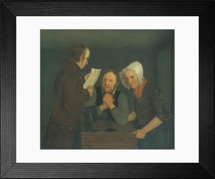 Framed Print : A Schoolmaster Reading Aloud a Letter to an Old Couple from Their Son Abroad, 1835. Creator: Moritz Unna Framed Print : A Schoolmaster Reading Aloud a Letter to an Old Couple from Their Son Abroad, 1835. Creator: Moritz Unna