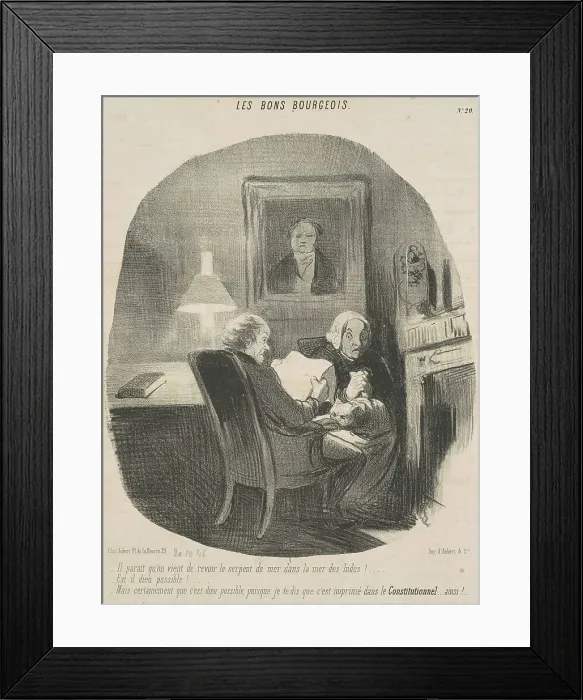 Framed Print : Il parait qu'on vient de revoir le serpent de mer... 19th century. Creator: Honore Daumier Framed Print : Il parait qu'on vient de revoir le serpent de mer... 19th century. Creator: Honore Daumier