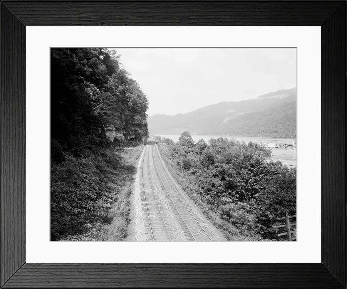 Framed Print : C. & O. Ry. [i.e. Chesapeake and Ohio Railway] at Sandstone Falls, W. Va. c.between 1910 and 1920. Creator: Unknown. C. & O. Ry. [i.e. Chesapeake and Ohio Railway] at Sandstone Falls, W. Va. c.between 1910 and 1920. Creator: Unknown