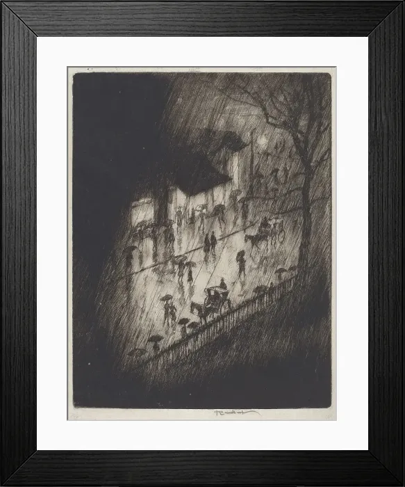 Framed Print : Rainy Night, Charing Cross Shops, 1903. Creator: Joseph Pennell Framed Print : Rainy Night, Charing Cross Shops, 1903. Creator: Joseph Pennell