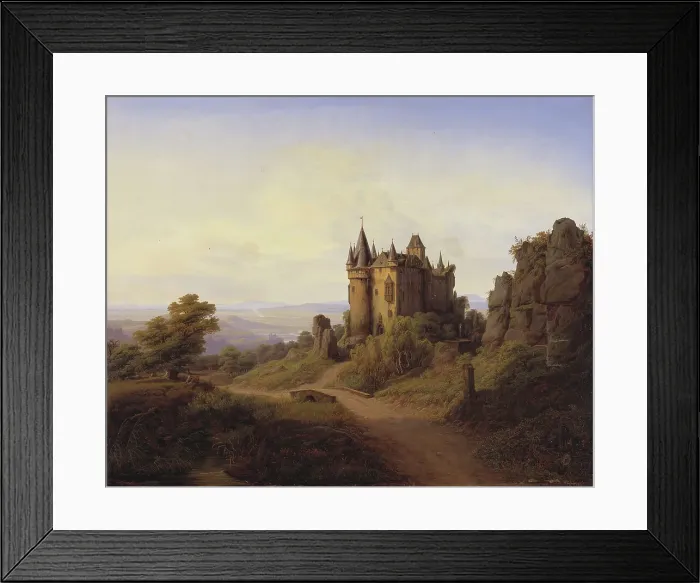 Framed Print : Büresheim [sic] Castle on the Eifel River, 1838. Creator: Frederik Hansen Sodring