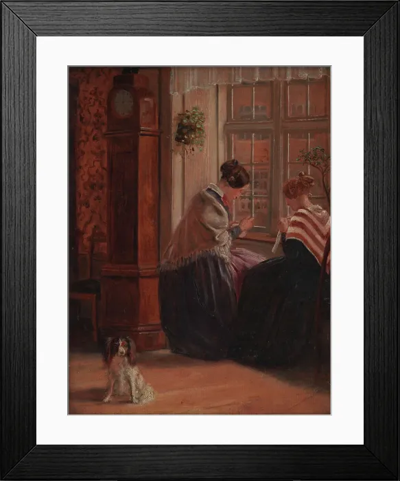 Framed Print : To damer sidder ved et vindue og syr, 1839-1911. Creator: Christian Rudolph Vogelsang Framed Print : To damer sidder ved et vindue og syr, 1839-1911. Creator: Christian Rudolph Vogelsang