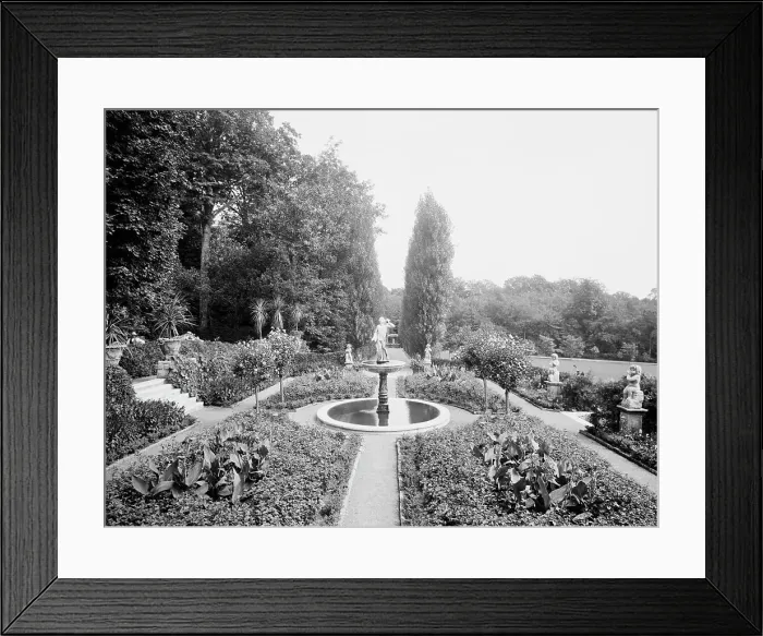 Framed Print : The Flower gardens at Bellefontaine, country home of Giraud Foster, Lenox, Mass. c.1910-1920. Creator: Unknown Framed Print : The Flower gardens at Bellefontaine, country home of Giraud Foster, Lenox, Mass. c.1910-1920. Creator: Unknown
