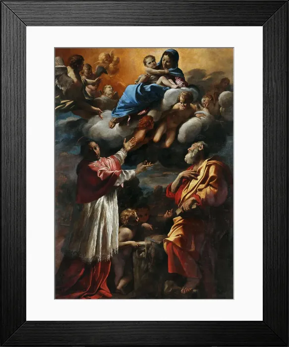 Framed Print : Madonna and Child with Saint Charles Borromeo and Saint Bartholomew, 1616-1617. Creator: Lanfranco, Giovanni (1582-1647)