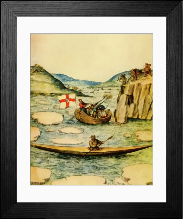 Framed Print : Esquimaux Attacking an English Boat from their Cayaks, 1941. Creator: John White Framed Print : Esquimaux Attacking an English Boat from their Cayaks, 1941. Creator: John White