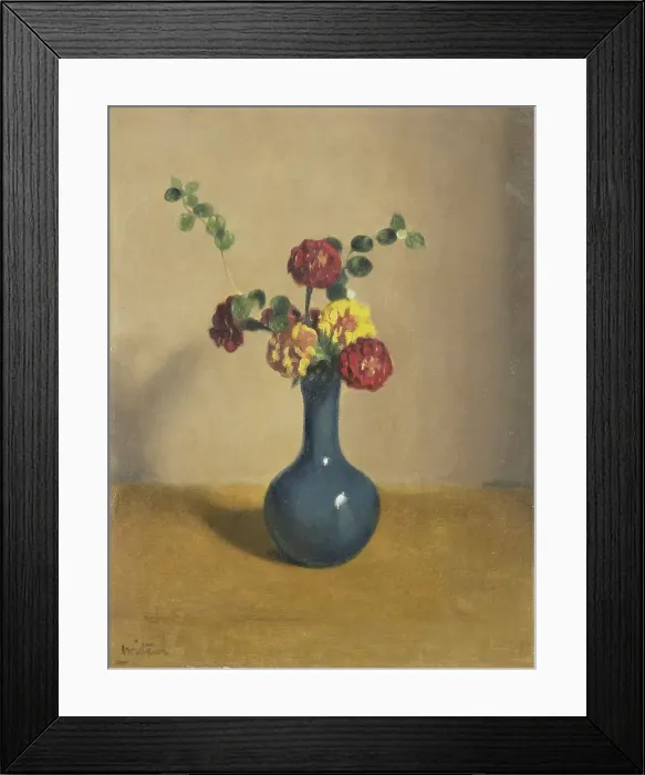 Framed Print : Marigolds in a blue vase, 1885-1922. Creator: Willem Witsen Framed Print : Marigolds in a blue vase, 1885-1922. Creator: Willem Witsen